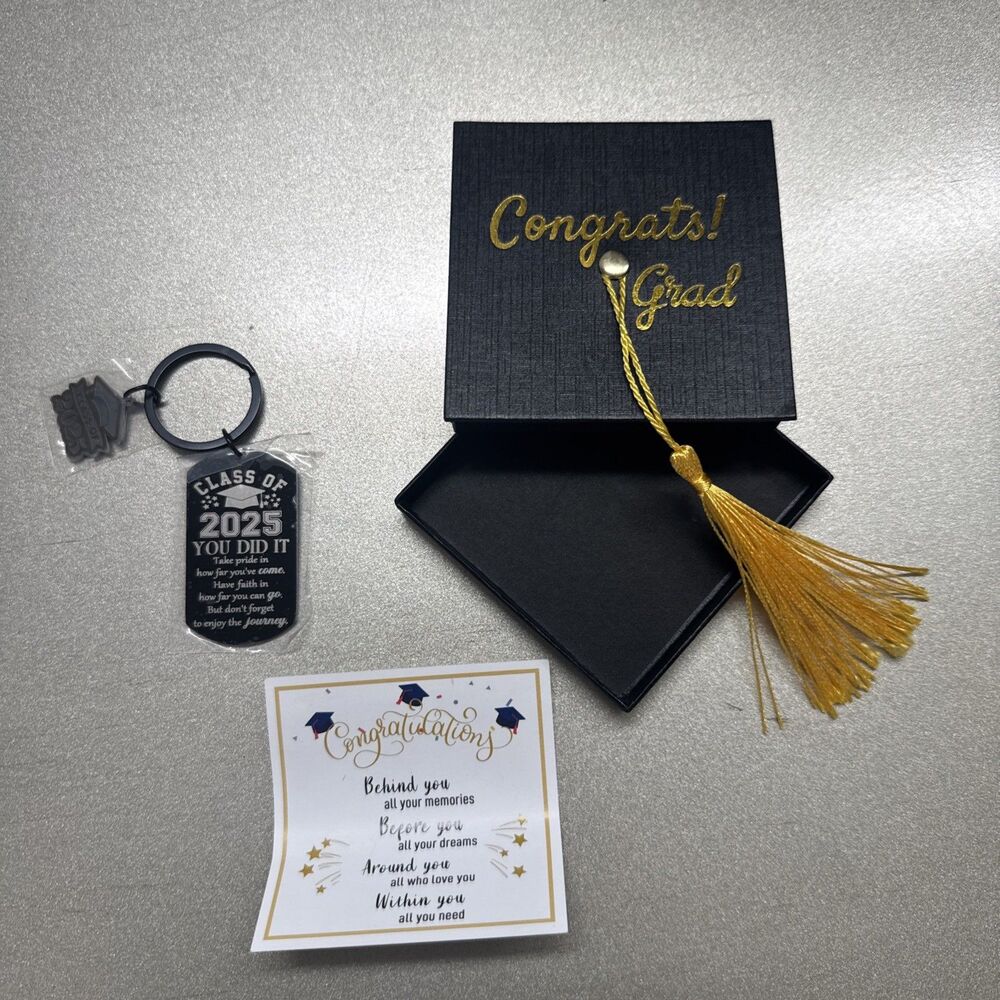 Class of 2025 Graduation Gift Set - Mortarboard Box, Gold Tassel